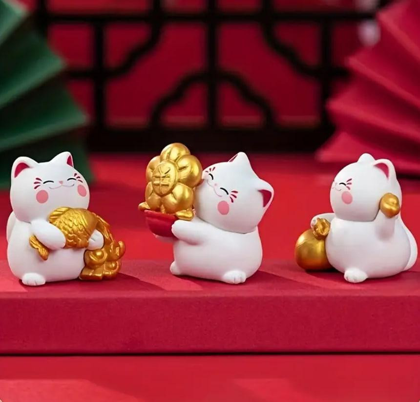 Набор из 4 фигурок счастливых котиков Манеки-Неко Декор из белой смолы Киев - изображение 5
