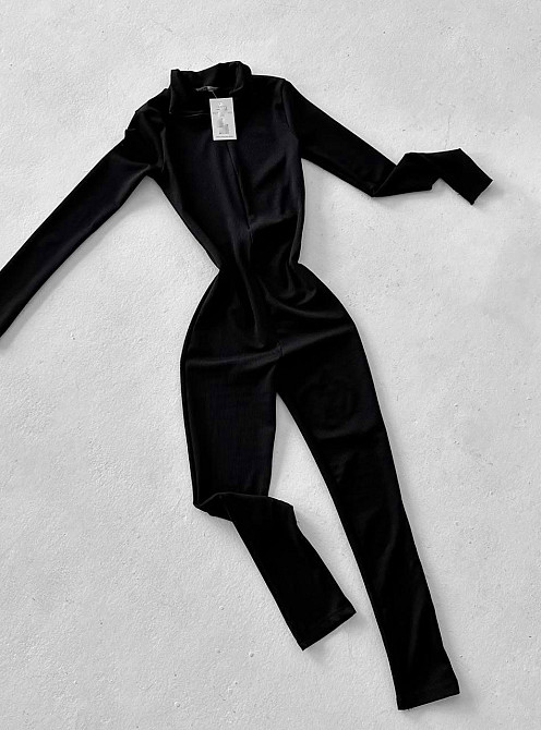 Женский базовый облегающий комбинезон с утеплением турецкий плотный эластичный рубчик на флисе Одесса - изображение 1