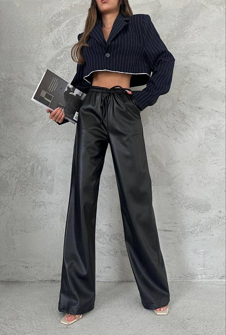 Жіночі трендові теплі штани з екошкіри на флісі 54/56 Одеса - фото 5