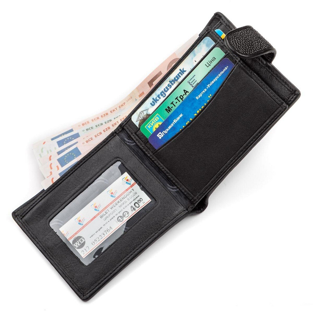 Портмоне мужское STINGRAY LEATHER 18070 из натуральной кожи морского ската Черное Киев - изображение 5