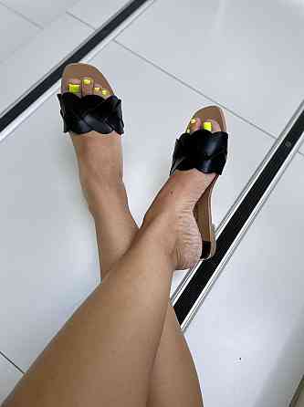 Seben Жіночі шльопанці зі штучної шкіри на низькому ходу чорні класичні Seben T125-1 р. 39-41 Коломия