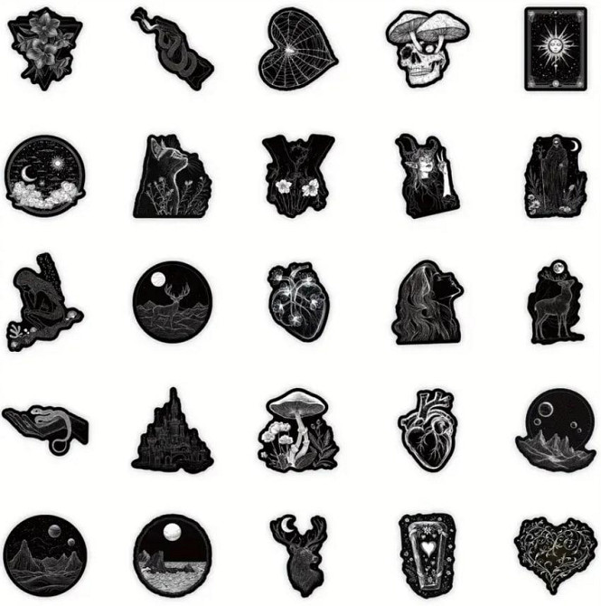 50 шт. черно-белых готических наклеек из винила для скрапбукинга, ежедневника, ноутбука, бутылки для Киев - изображение 3