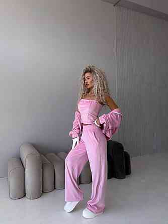 Жіночий велюровий комплект-трійка Рожевий, 48/52 Харків