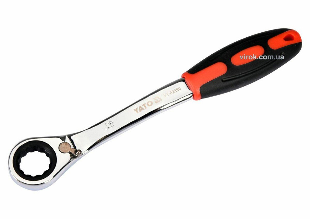 Ключ накидний, вигнутий з тріщаткою YATO: М18, HRC 42-48, Cr-V, з прогумованою ергономічною ручкоюDW Одесса - изображение 1