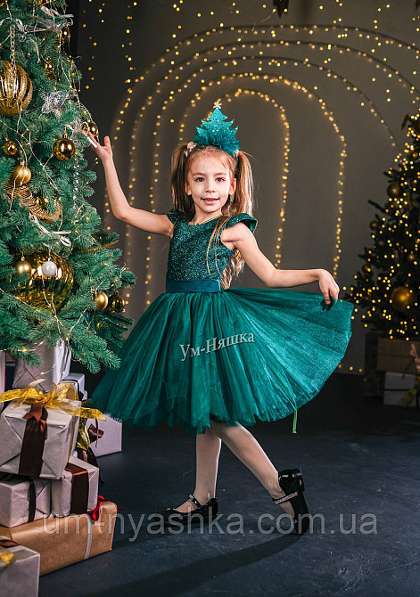 Нарядное изумрудное платье на девочку на 2-8 лет Костюм Елочка, Зеленое платье Елочка Кривой Рог - изображение 7