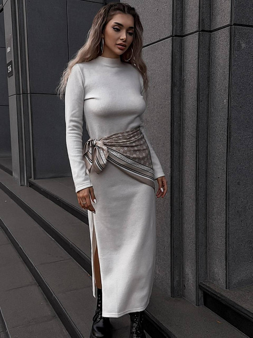 Жіноча стильна тепла сукня ангора рубчик Молочний Одеса - фото 9