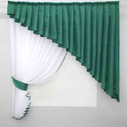 Кухонный комплект VR-Textil № 039к шторка с ламбрекеном белый с бирюзовым 150х170 см (52-0568) Киев