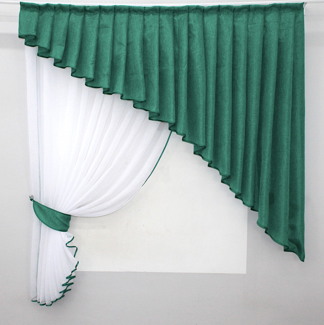 Кухонный комплект VR-Textil № 039к шторка с ламбрекеном белый с бирюзовым 150х170 см (52-0568) Киев - изображение 1