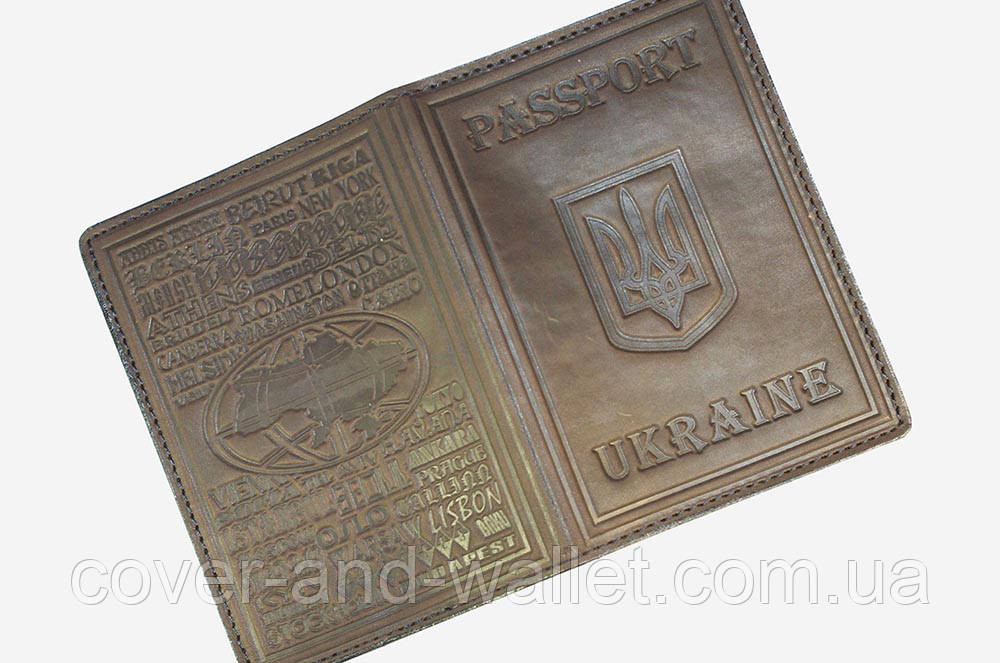 Шкіряна обкладинка на паспорт із тисненням «Герб України» з прозорим вікном Puos Київ - фото 7