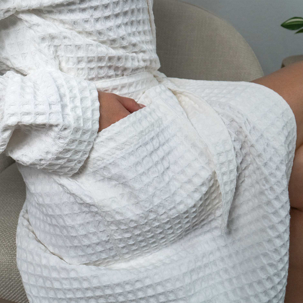 Вафельний халат жіночий з коміром, довгим рукавом YouStar 100% бавовна 380 г/м2 (Білий) M Суми - фото 9