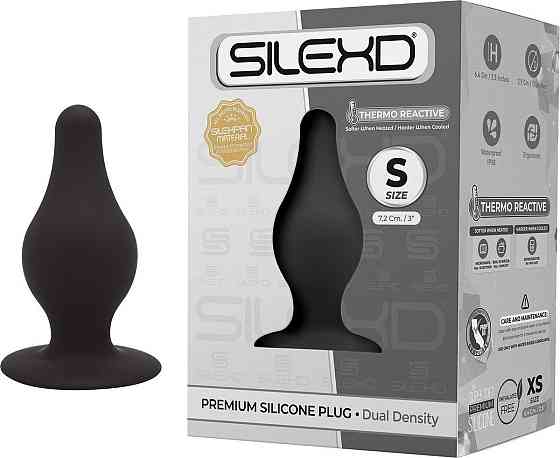Анальная пробка термореактивная Silexd Plug Model 2 конической формы, черная, S Sex Aura Киев