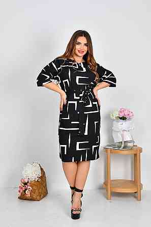 Женское легкое принтованное платье батал евро софт Черный, 52/54 Одесса