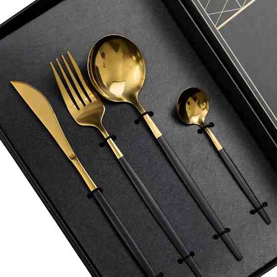 Набір столових приборів 24 предмети столовий набір на 6 персон Золотистий з чорним HP-20-46 Коломия