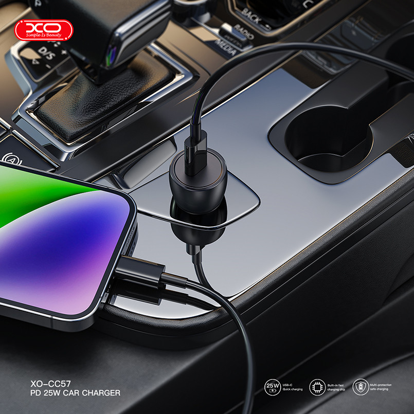 Автомобільний зарядний пристрій XO CC57 PD25W Smart Metal Single C Port чорний Львів - фото 4