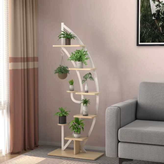 Стелаж для квітів Costway Ruta комплект 2 штуки у формі півмісяця білий Киев - изображение 4