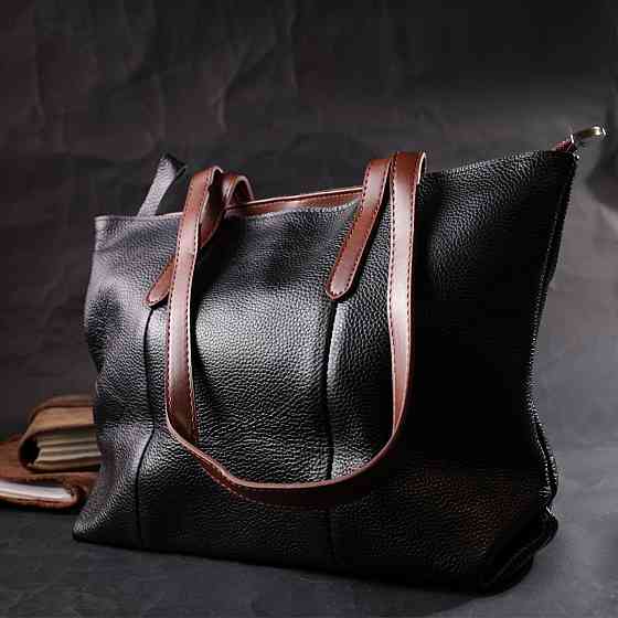 Вместительная сумка для женщин из натуральной кожи Vintage 22281 Черная Киев