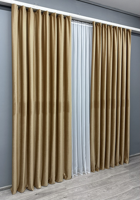 Комплект готових штор VR-Textil Оксамит (бархат) № 1654ш Карамельний 200х290 см 2 шт (32-079) Київ - фото 4