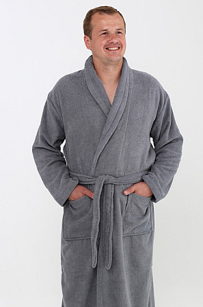 Мужской махровый халат Ideal Textile серый L (56860517) Черновцы - изображение 2