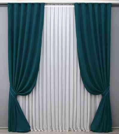 Комплект готових штор VR-Textil Мікровелюр Petek № 1494ш Смарагдовий 200х290 см 2 шт (32-341) Київ