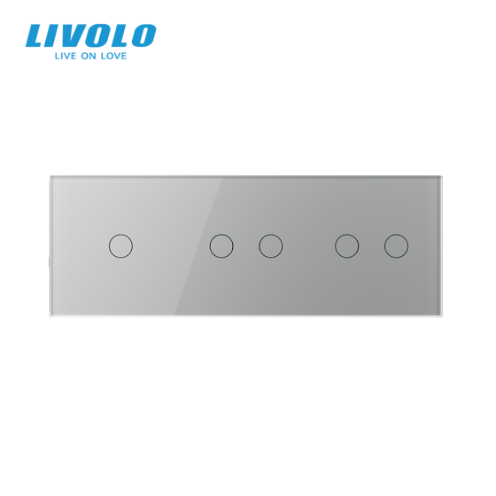 Сенсорний вимикач 5 сенсорів (1-2-2) Livolo сірий скло (VL-C701/C702/C702-15) Коломыя