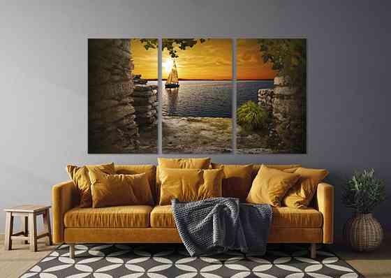 Модульная картина в гостиную / спальню  Човен в морі     ART-312_3A Киев