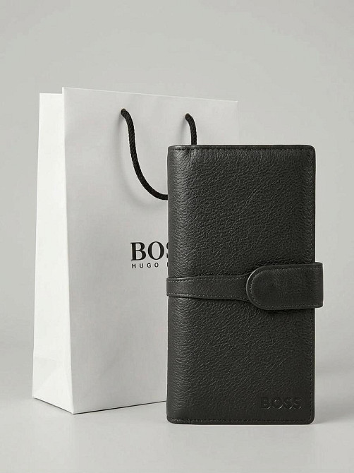 Чоловіче шкіряне портмоне на кнопці Boss (7706) Київ - фото 8