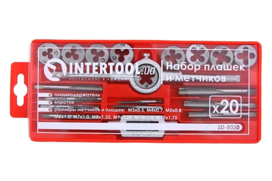 Набір плашок і мітчиків Intertool (20 ед.) М3-М12 Вінниця