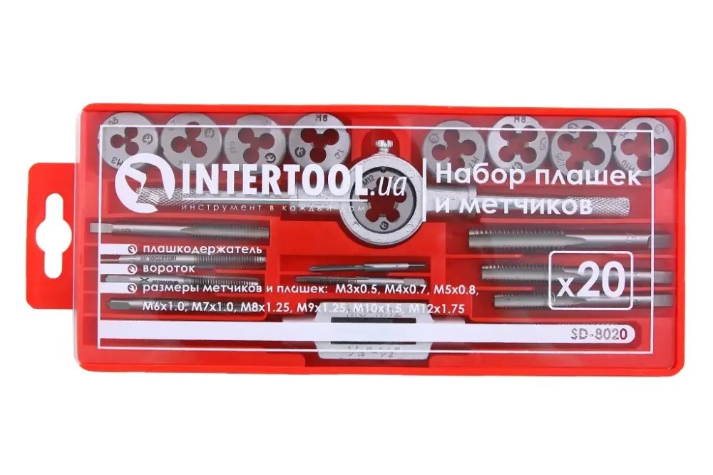 Набор плашек и метчиков Intertool (20 ед.) М3-М12 Винница - изображение 2