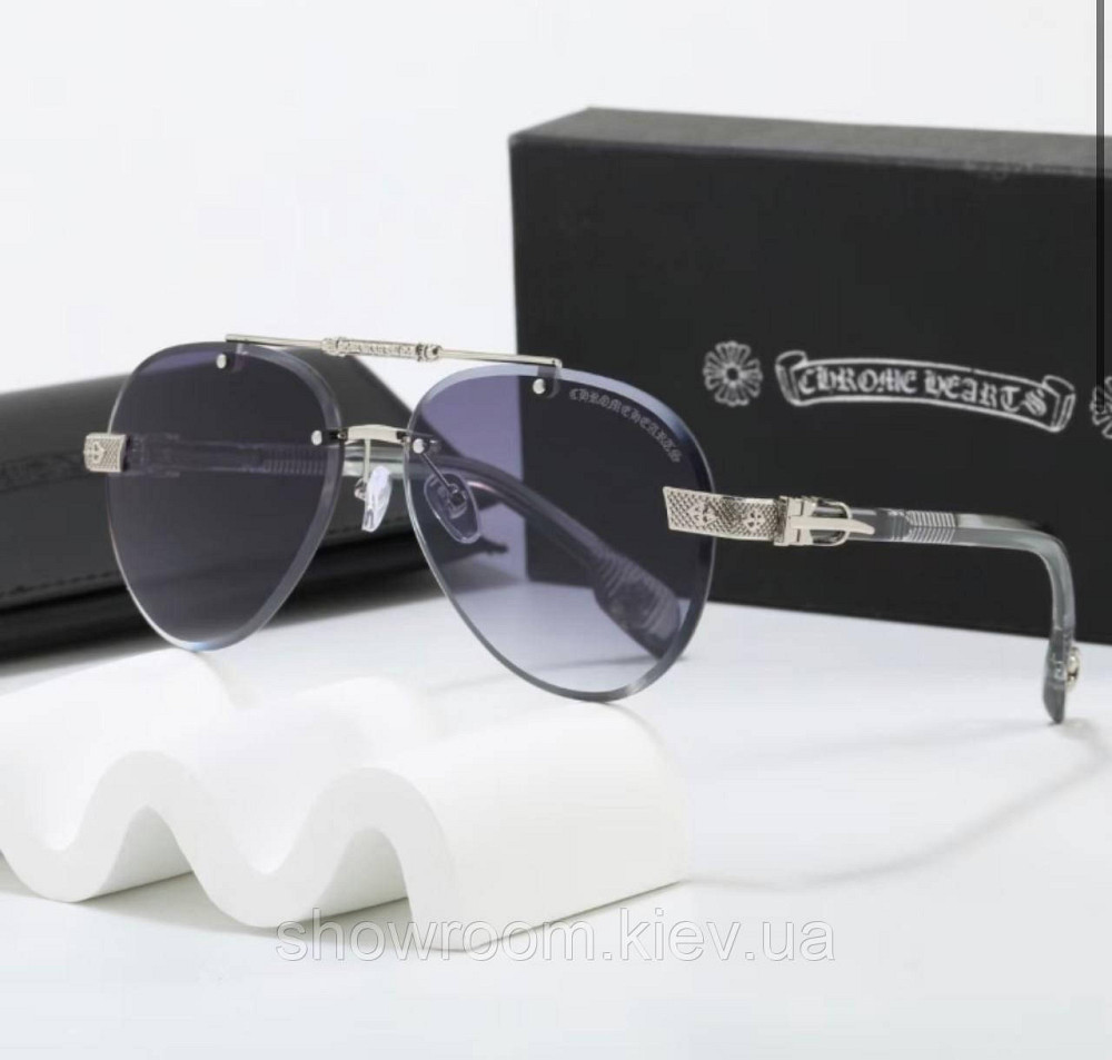 Солнцезащитные стильные очки безоправные Chrome Hearts (7847) серые Киев - изображение 1