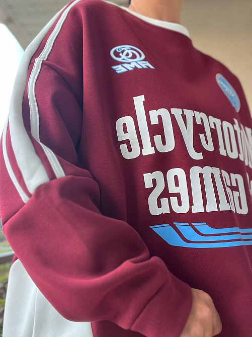 Свитшот женский W 9271 оверсайз широкий покрой надпись лампа утепленная на меху, бордовый, one size Киев - изображение 3