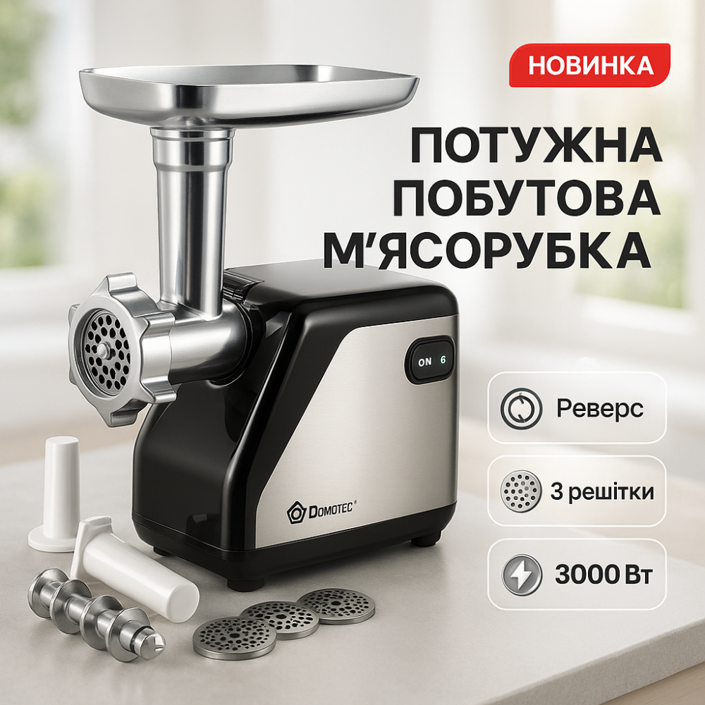 Бытовая кухонная мясорубка электрическая DOMOTEC MS-2024 3000 Вт, Мясорубка с легкой чисткой EM-22 Львов - изображение 20