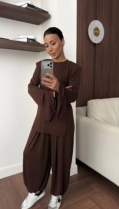 Жіночий стильний повсякденний костюм із віскози Шоколад, 48/50 Одеса - фото 2