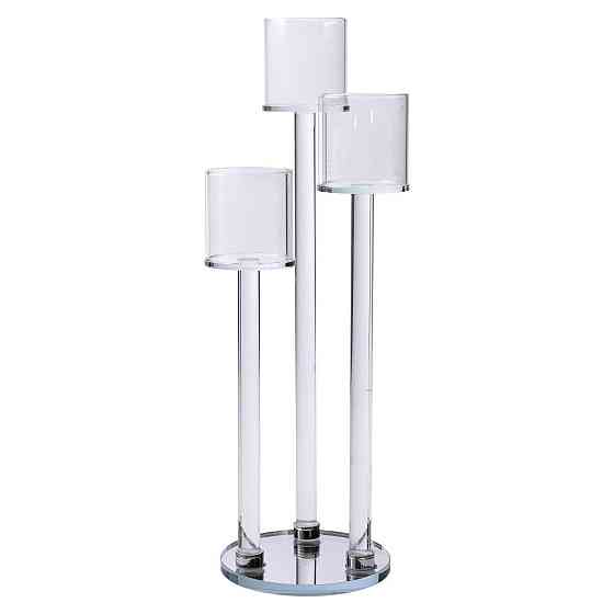 Підсвічник скляний на 3 свічки 12×37.5 см підсвічник декоративний прозорий на ніжці HP-4-13 Київ