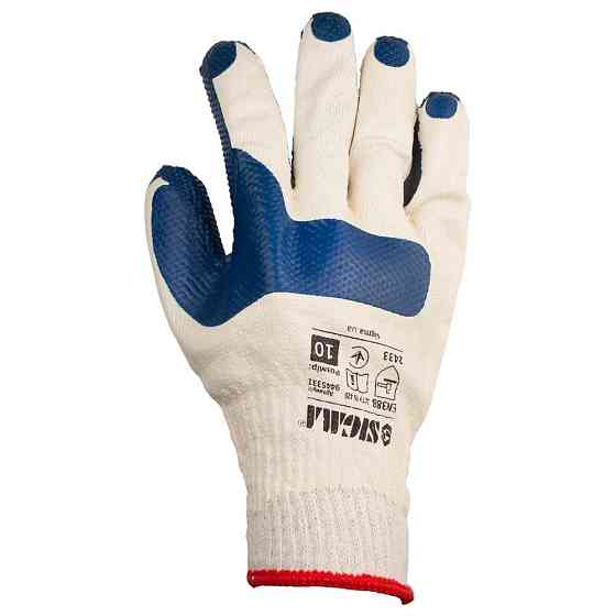 Рукавиці трикотажні скільника з подвійним латексним покриттям посилені р10 (сині манжет) SIGMA (9445331) Київ