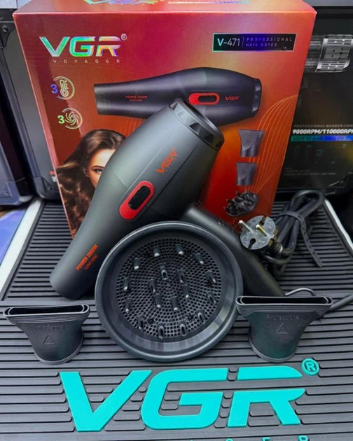 Фен профессиональный VGR V-471 (3 уровня обдува, 3 уровня температуры) 2800W 3 насадки Черный Киев - изображение 4