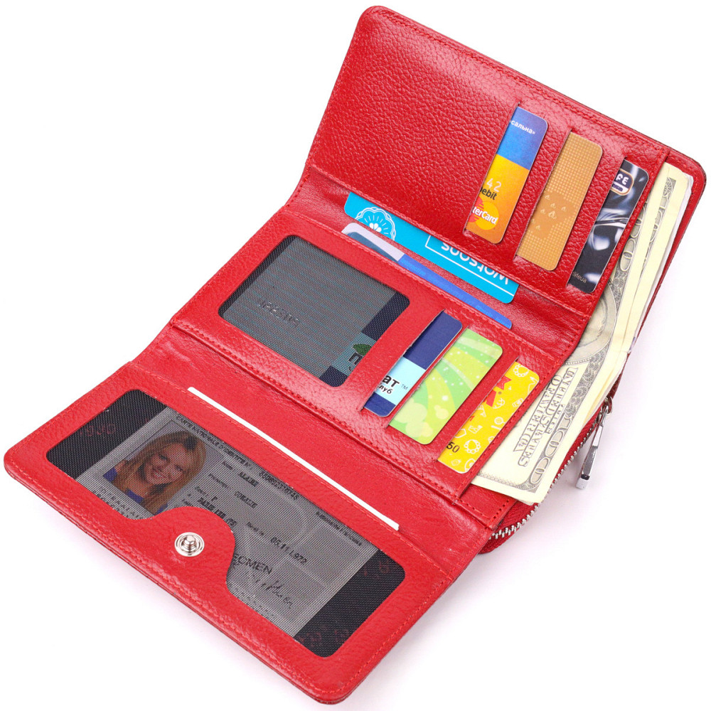 Яркое женское портмоне из лакированной фактурной кожи KARYA 21428 Красный Киев - изображение 8