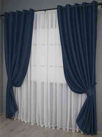 Комплект штор на люверсах VR-Textil Midnight № 1164ш Темно-синій 150х250 см 2 шт (37-0011) Київ