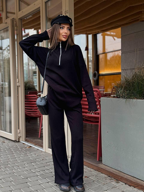 Жіночий стильний повсякденний костюм турецький ангора рубчик Чорний, 44/46 Одеса - фото 4