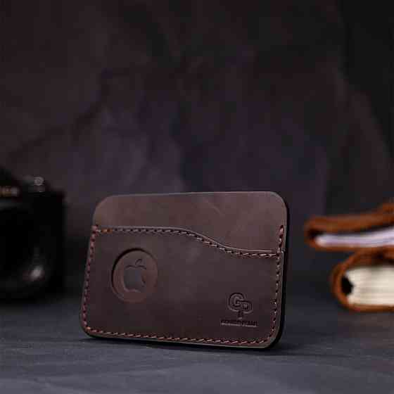 Удобный картхолдер с держателем для Apple AirTag из натуральной кожи GRANDE PELLE 11612 Коричневый Киев