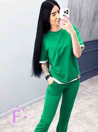 Летний трикотажный костюм-двойка Summer батал 50-52, Зеленый Киев