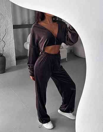 Женский плюшевый прогулочный костюм двойка: кофта и штаны турецкий велюр Шоколадный, 42/44 Одесса