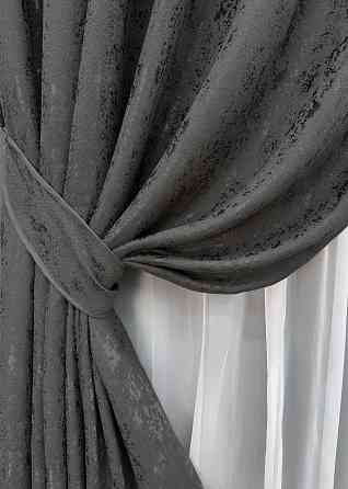 Комплект коротких штор VR-Textil Лен мрамор Pavliani № 1667ш Графитовый 130х170 см 2 шт (35-0306) Киев