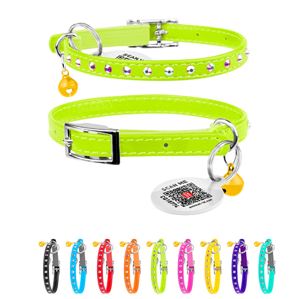 Нашийник WAUCAT Glamour з резинкою, клейовими стразами, для котів (ширина 9мм, довжина 22-30см) салатовий Київ - фото 1