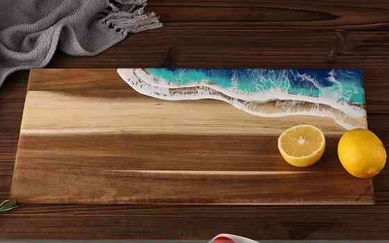 Разделочная доска для кухни из бамбука, доска на кухню для разделки с узором морской волны бамбуковая 45 х 23 см Каменец-Подольский