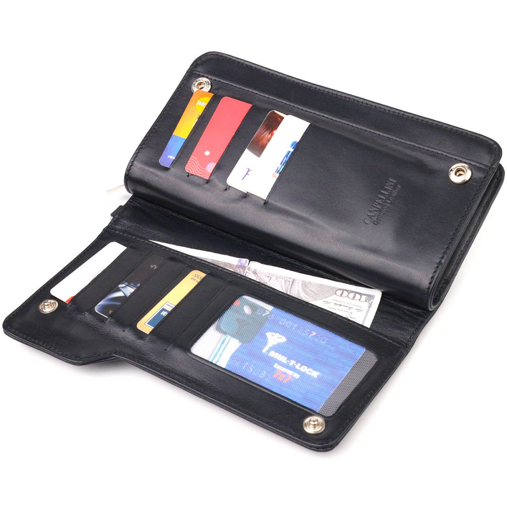 Практичное портмоне клатч из натуральной гладкой кожи Черное (CANPELLINI) Киев - изображение 9