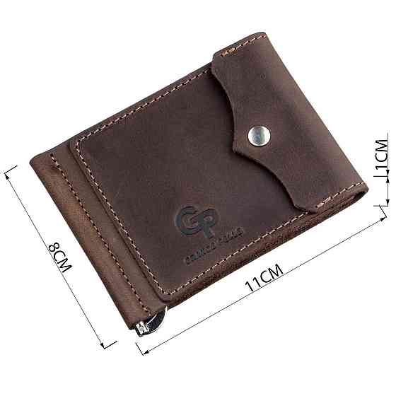 Солидный кожаный зажим для денег GRANDE PELLE 11197 Коричневый Киев