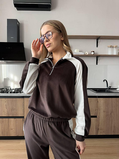 Женский стильный повседневный костюм двойка из велюра Шоколад, 42/44 Одесса - изображение 5