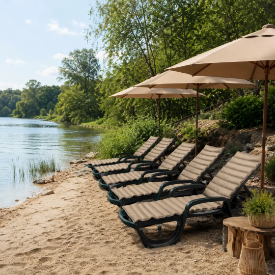 Матрац із подушкою на шезлонг (лежак) BritGarden (0.6 х 1.9 м) водонепроникний Бежевий Вінниця
