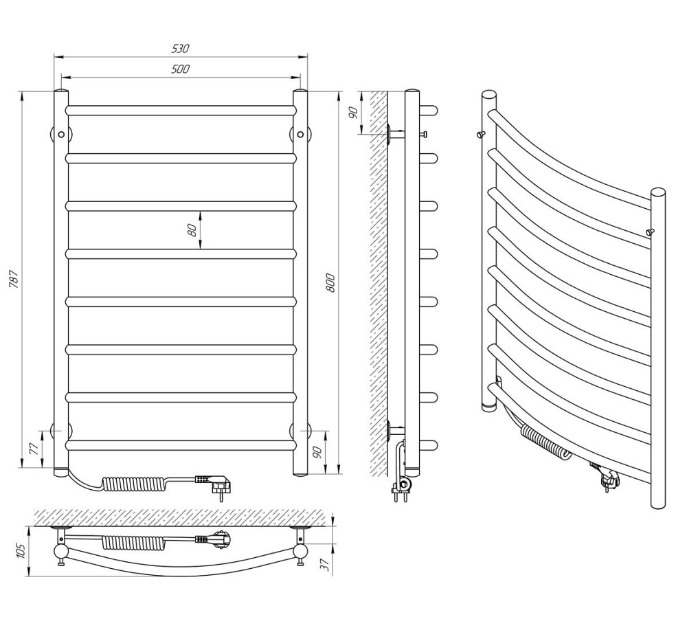 Электрический полотенцесушитель Laris Классик П8 500Х800 Э сенсор S3 левое подключение Киев - изображение 8