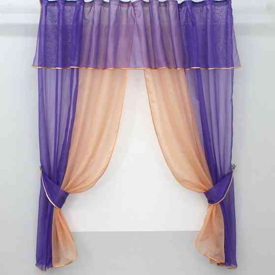 Кухонные шторы VR-Textil № 090к с ламбрекеном и подвязками фиолетовый с персиковым 270х170 см (50-307) Киев